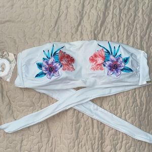 PINK embroidered halter bikini top